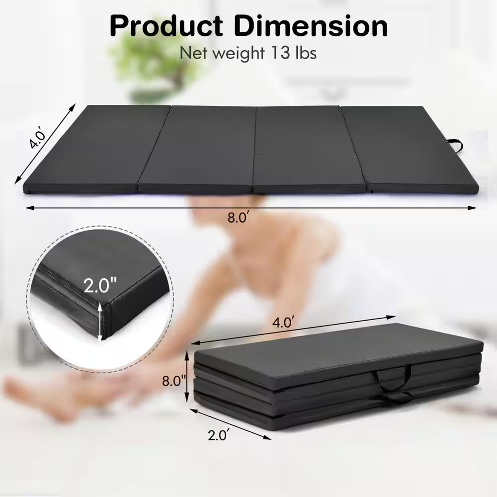 Black 48 In. X 96 In. X 2 In. Gymnastics Mat Thick Folding Panel Aerobics Exercise Gym Fitness (32 Sq. Ft.)