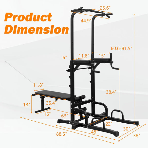 Power Tower with Bench Pull up Bar Dip Station Adjustable Height Dip Stand Multi-Function Fitness Rack for Gym Home Living Room Black