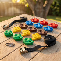 15-Piece Climbing Hold Set, 6 Straps 9.8 Ft. Each, No-Drill Kids Climbing Rocks in 5 Colors, 230 Lb. Capacity — Studio Shot