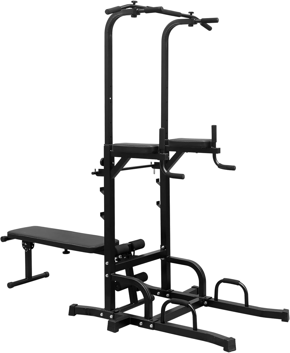 Power Tower with Bench Pull up Bar Dip Station Adjustable Height Dip Stand Multi-Function Fitness Rack for Gym Home Living Room Black