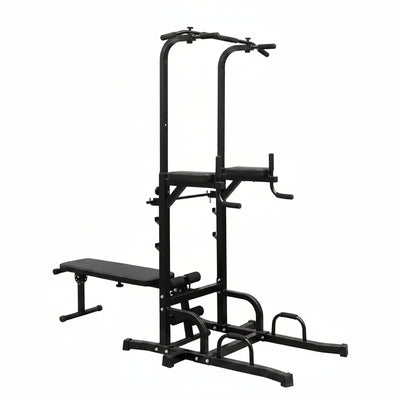 Power Tower with Bench Pull up Bar Dip Station Adjustable Height Dip Stand Multi-Function Fitness Rack for Gym Home Living Room Black