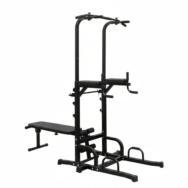 Power Tower with Bench Pull up Bar Dip Station Adjustable Height Dip Stand Multi-Function Fitness Rack for Gym Home Living Room Black