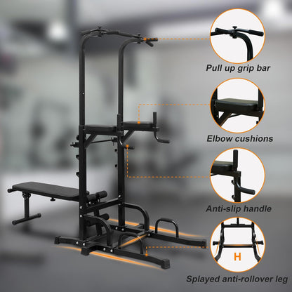 Power Tower with Bench Pull up Bar Dip Station Adjustable Height Dip Stand Multi-Function Fitness Rack for Gym Home Living Room Black