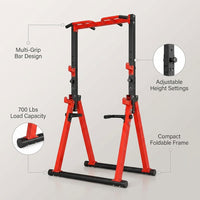 Foldable Power Tower Pull up Bar Station, Adjustable Height | Portable Free Standing,700Lbs Load Max, Adjustable Height Fits Man,Woman,Power Tower Pull up Dip Station, Multi Grips — infographic