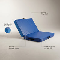 Gymnastics Crash Mat Designed for Safe Training, Folding Portable Design, Two Size Options, 2-8 Inch Thickness — infographic