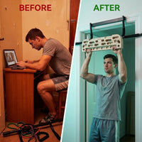 Hangboard Rock Climbing Hangboard with Door Way Pull up Bar; Including Jugs, Pinches, Pockets, Edges and Slopes for Rock Climbing Training (10-21 Cm) — Before & After