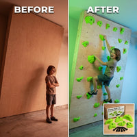 Starter Pack | 51 Premium Plastic Rock Climbing Holds Designed for Beginners | Includes Jugs, Crimps, and Pinches in Multiple Sizes — Before & After