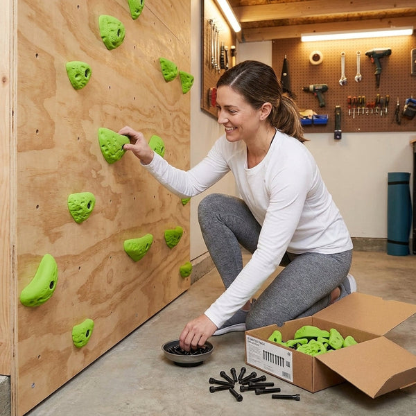 Rock Climbing Holds Set Built for Home Walls, 51 Piece Starter Pack, Jugs Crimps Pinches, Beginner Friendly