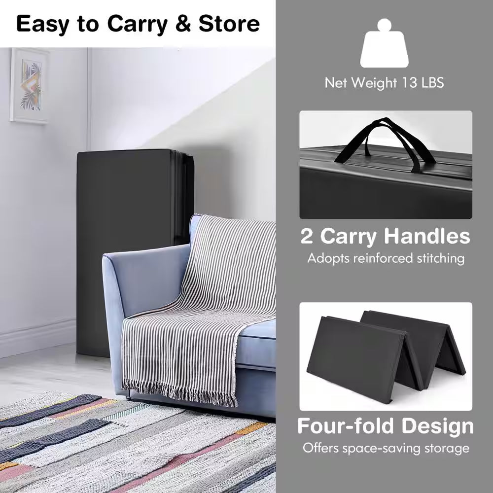 Black 48 In. X 96 In. X 2 In. Gymnastics Mat Thick Folding Panel Aerobics Exercise Gym Fitness (32 Sq. Ft.)