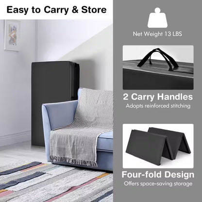 Black 48 In. X 96 In. X 2 In. Gymnastics Mat Thick Folding Panel Aerobics Exercise Gym Fitness (32 Sq. Ft.)