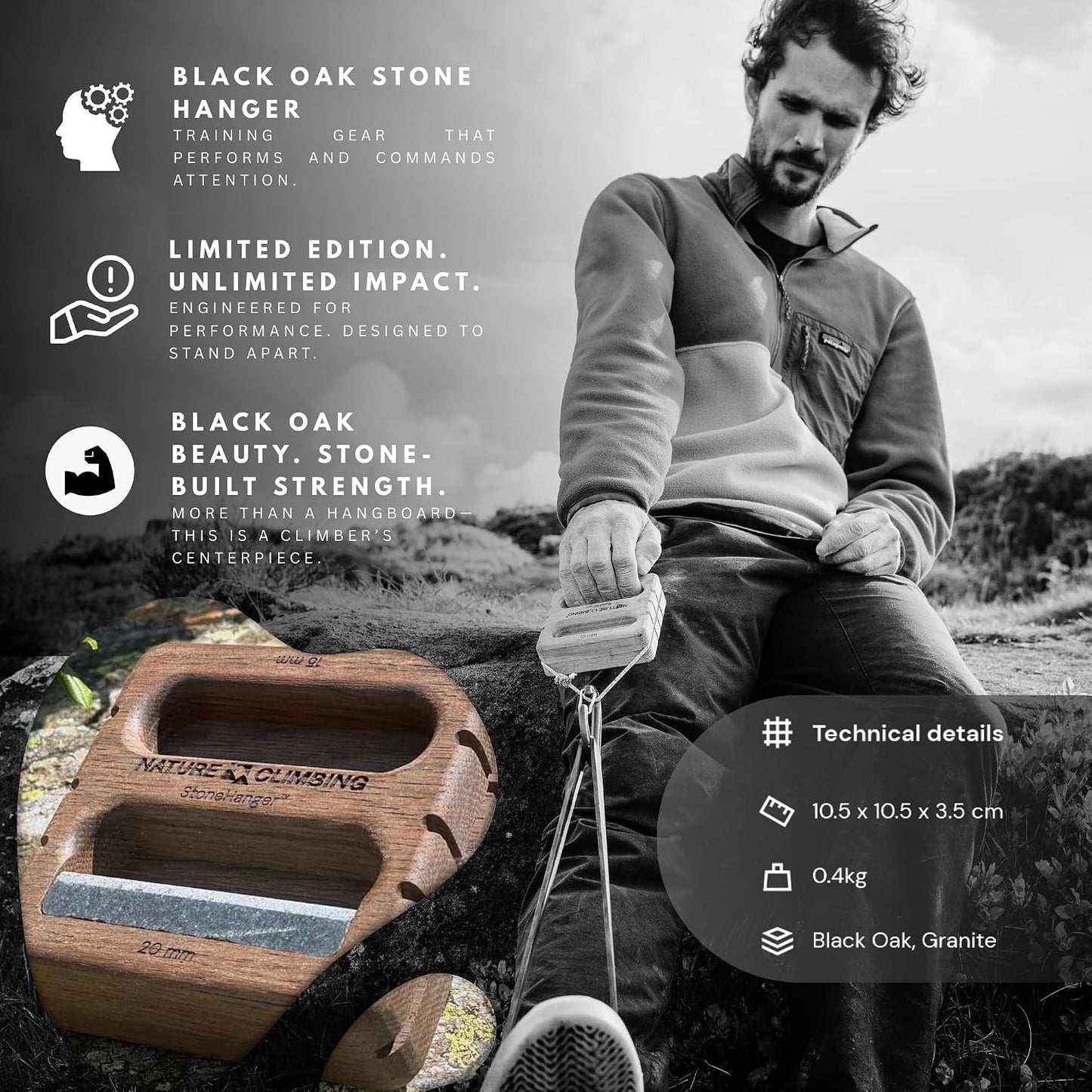 Portable Hangboard | Rock Climbing Hangboard | Hang Board for Climbing | Fingerboard | Strengthen Your Fingers | Bouldering Gifts | Hard Wood