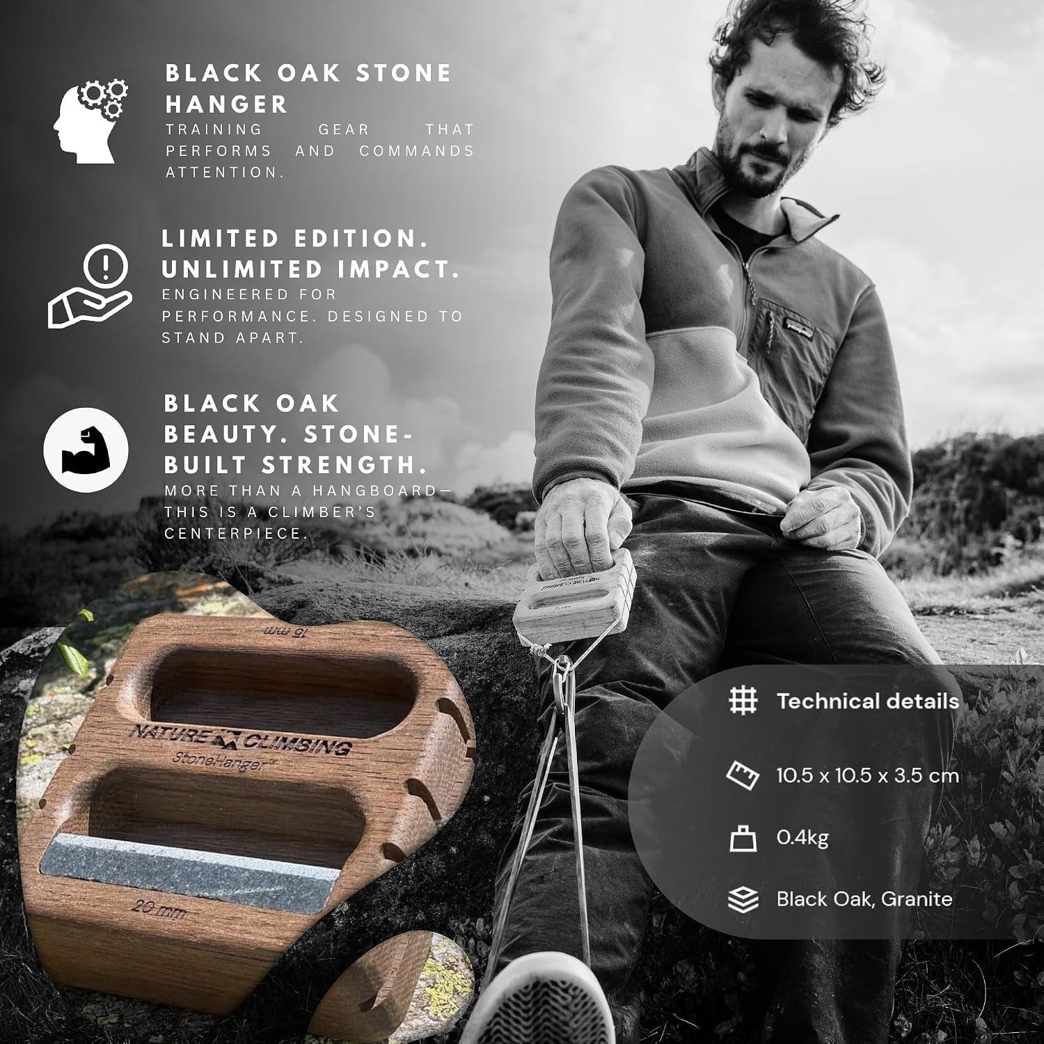 Portable Hangboard | Rock Climbing Hangboard | Hang Board for Climbing | Fingerboard | Strengthen Your Fingers | Bouldering Gifts | Hard Wood