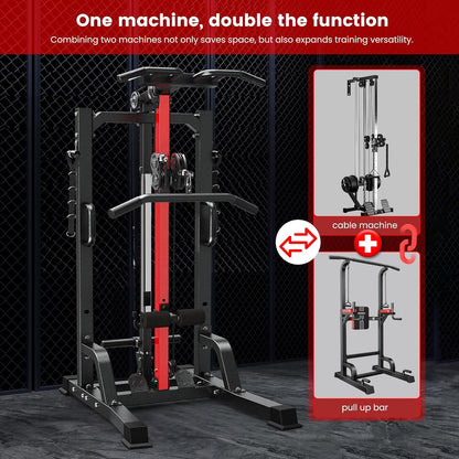 Pull up Bar Power Tower Dip Station with Cable Machine, 450LB Home Gym | Pull up Bar, Dip Station and 16-Position Cable System for Pull Ups, Dips, Lat Pulldowns, Rows and Full-Body Training