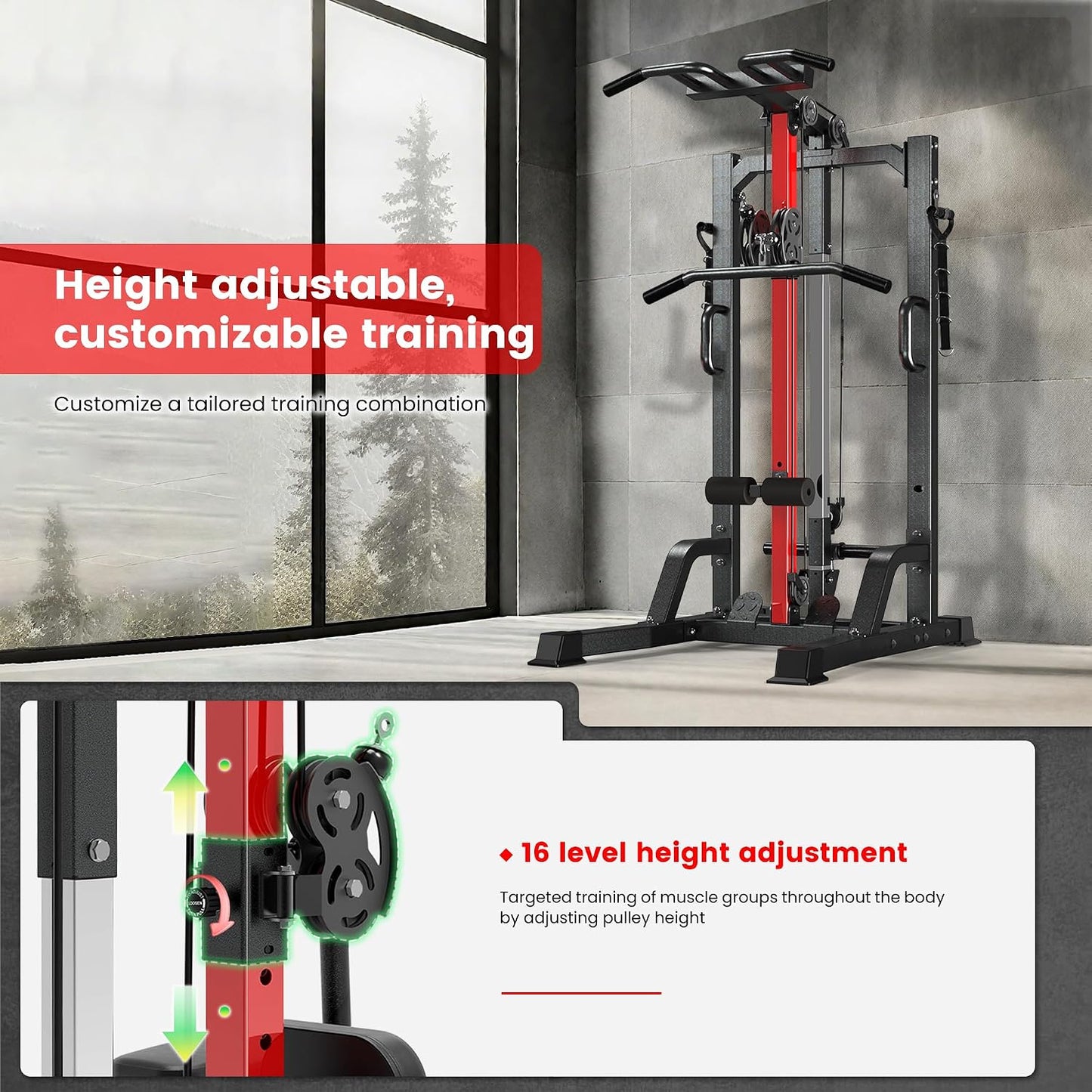 Pull up Bar Power Tower Dip Station with Cable Machine, 450LB Home Gym | Pull up Bar, Dip Station and 16-Position Cable System for Pull Ups, Dips, Lat Pulldowns, Rows and Full-Body Training