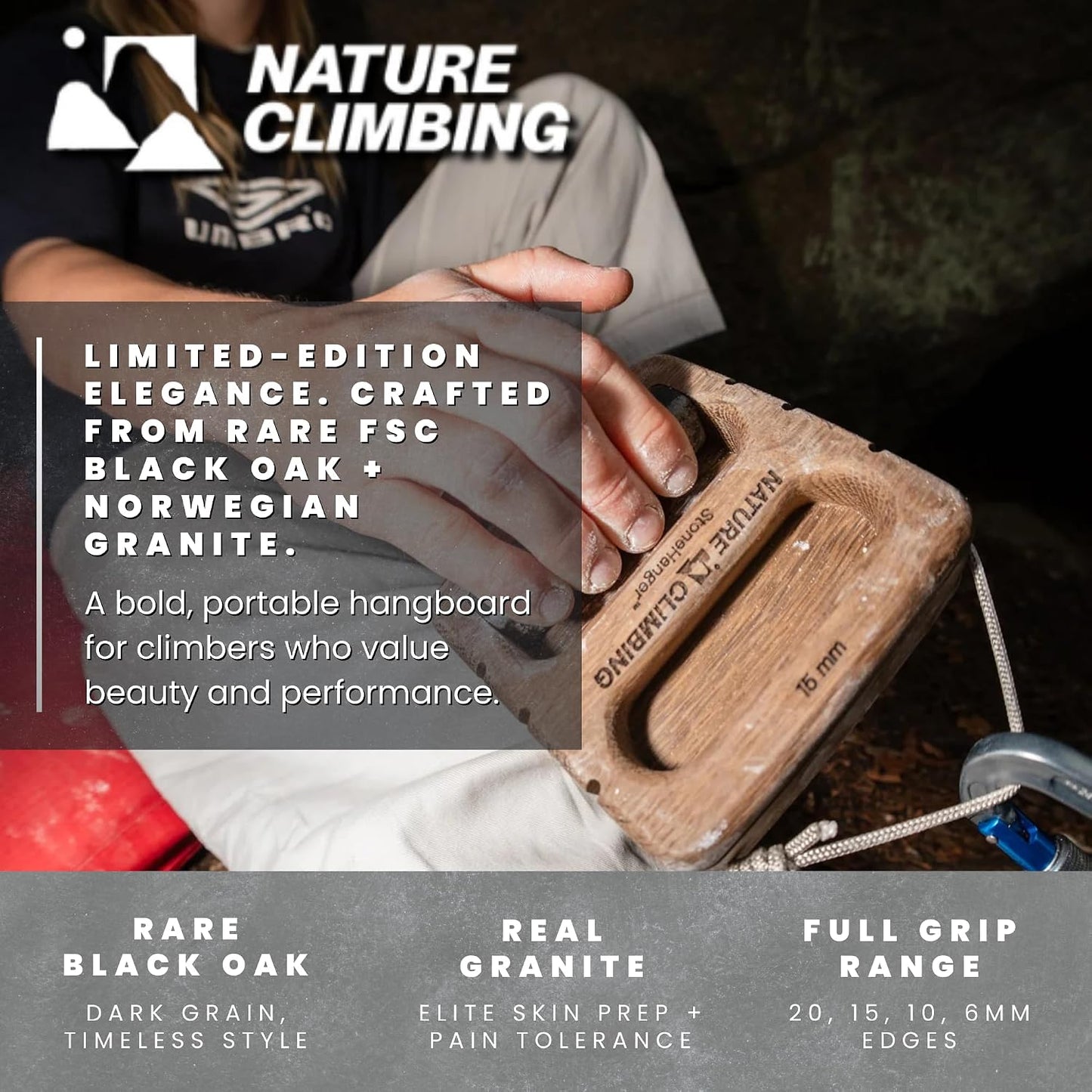 Portable Hangboard | Rock Climbing Hangboard | Hang Board for Climbing | Fingerboard | Strengthen Your Fingers | Bouldering Gifts | Hard Wood